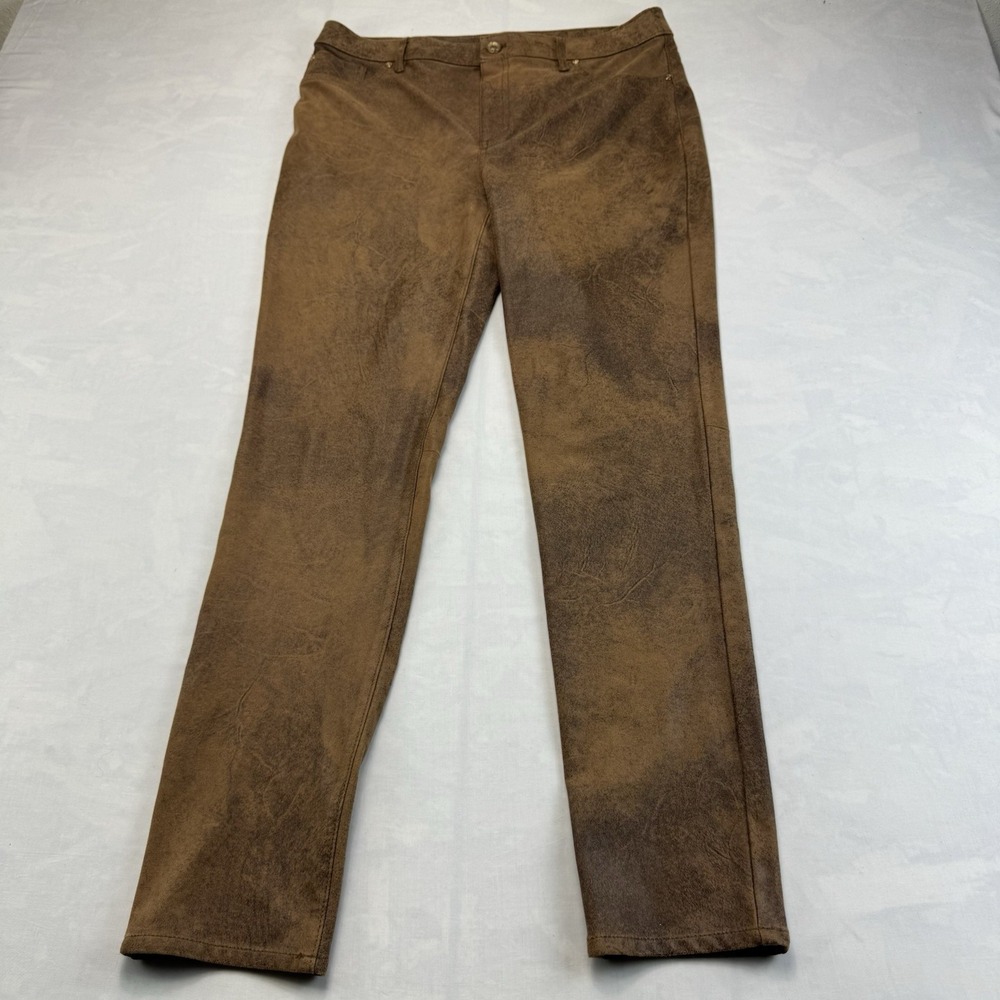 Chico's Size 1 US Medium Brown Faux Leather Pants Straight Leg Stretch